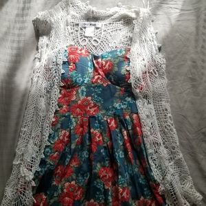 Flower print dress with white cover up